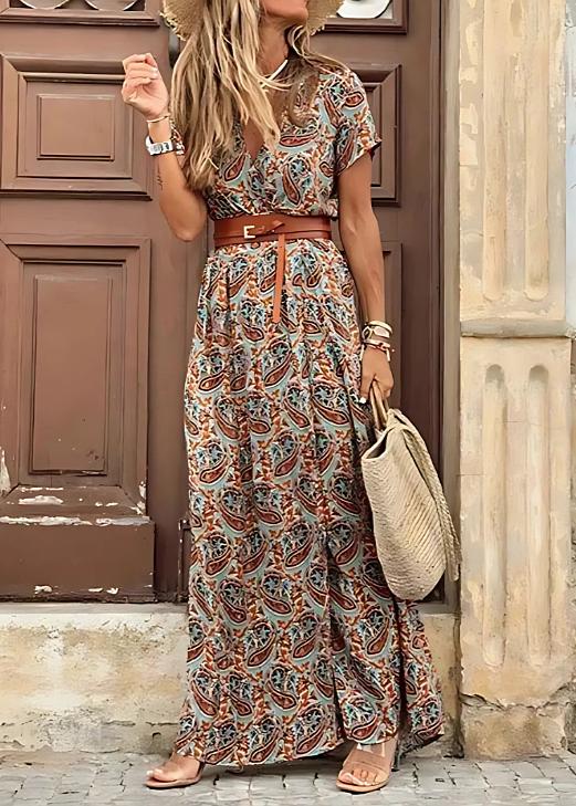 Justine™ | Luchtige Boho Maxi Jurk Met Bijpassende Ceintuur