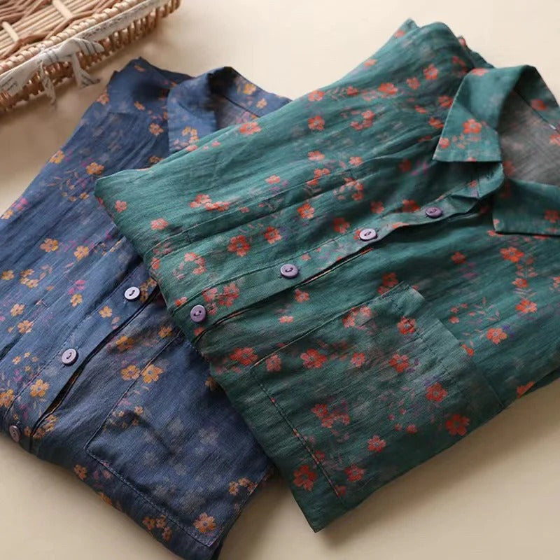 Annette™ | Bloemige Halve Placket Shirt