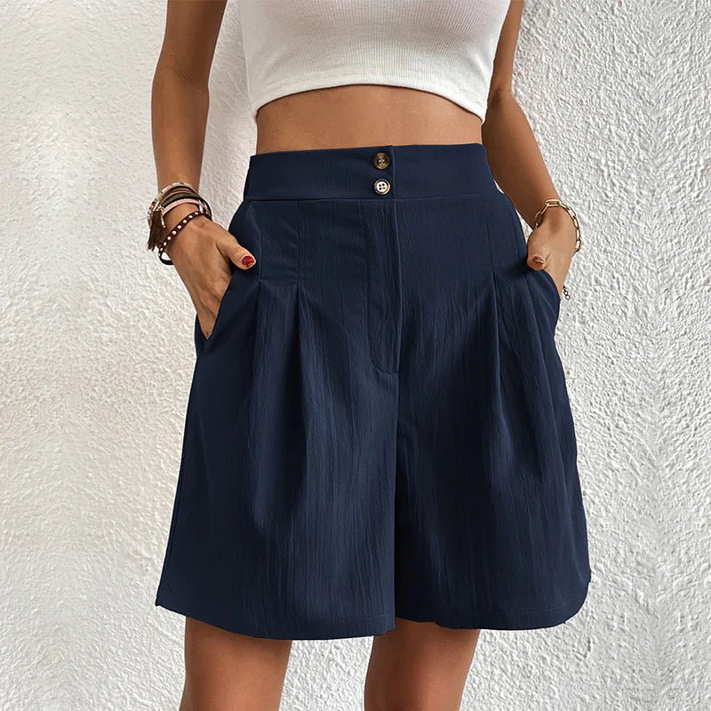 Blair | Dames Hoge Taille Wijde Pantalon Shorts met Plooien en Zakken