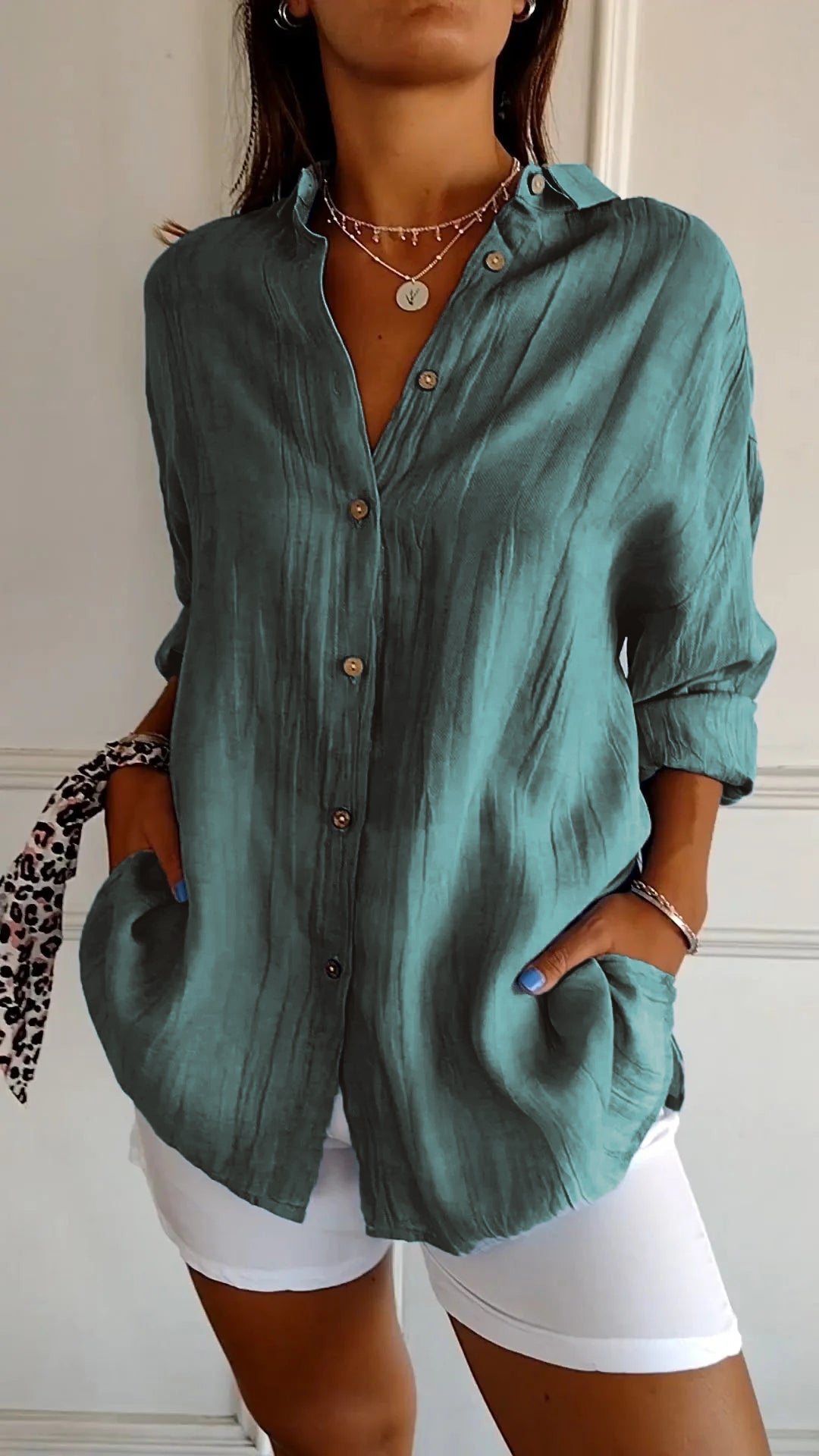 Azure | Dames Casual Overhemd met Knopen Oversized Lange Mouwen