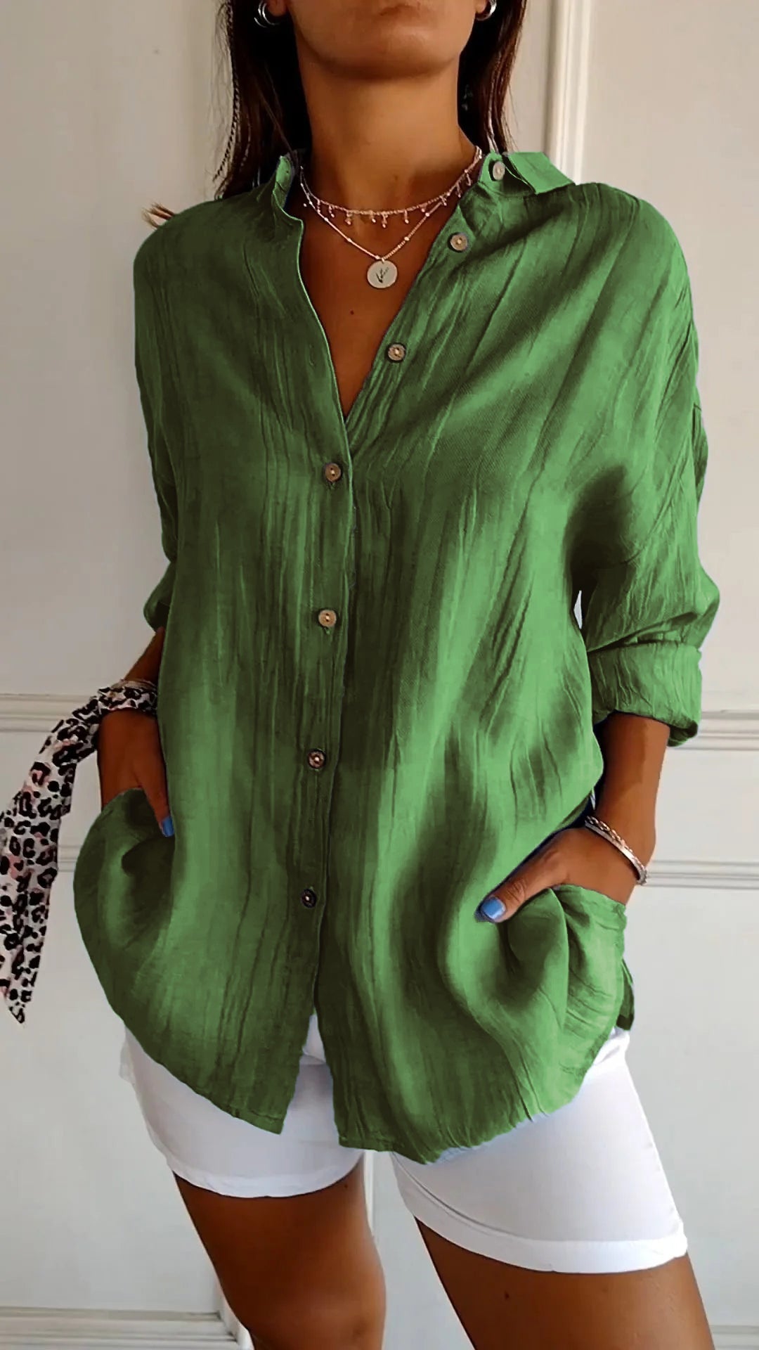 Azure | Dames Casual Overhemd met Knopen Oversized Lange Mouwen