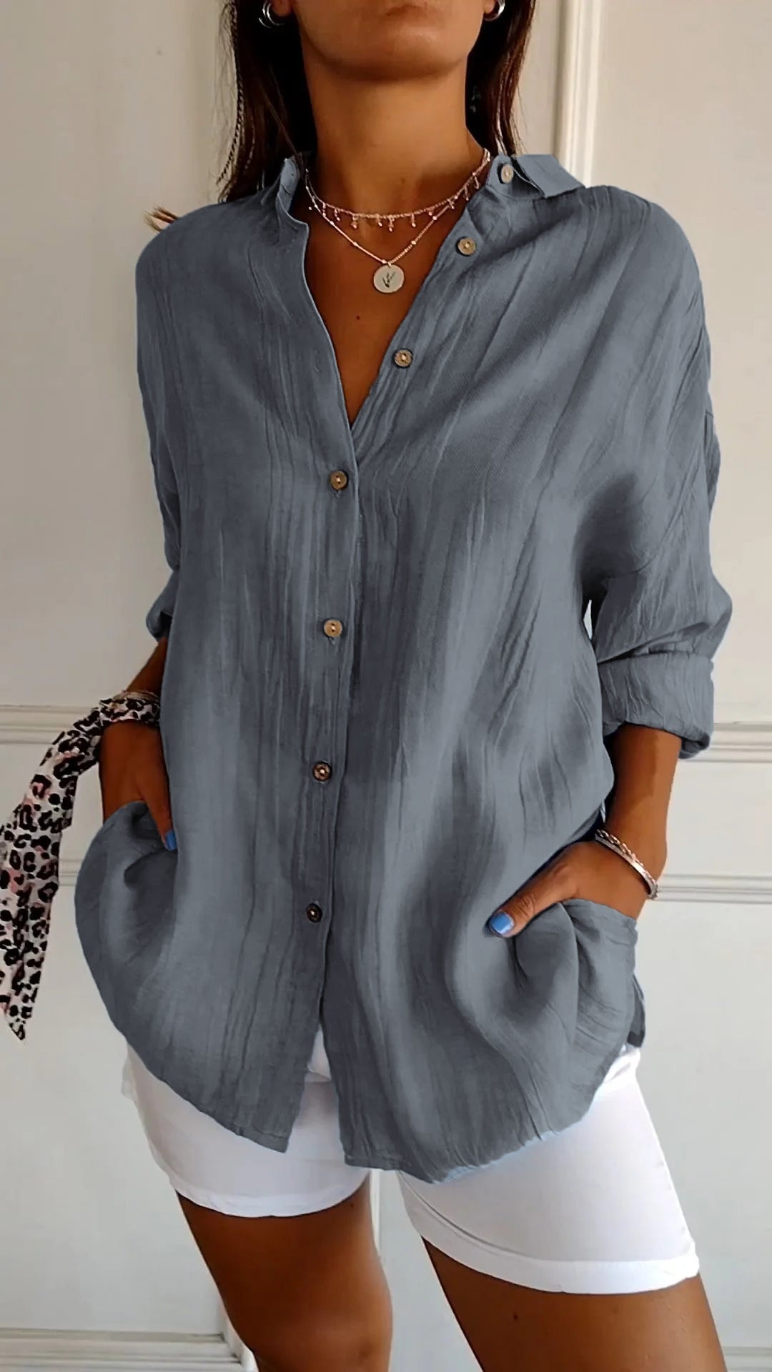 Azure | Dames Casual Overhemd met Knopen Oversized Lange Mouwen