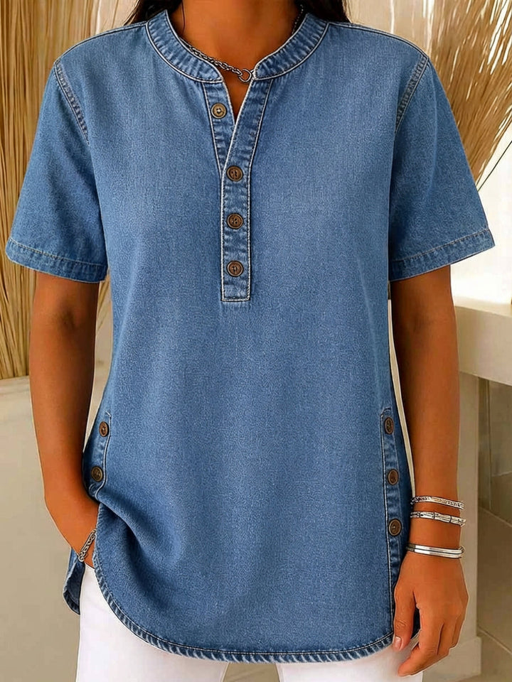 Juniper | Dames Korte Mouwen Henley Blouse