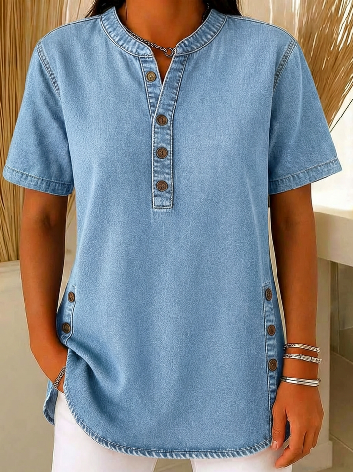 Juniper | Dames Korte Mouwen Henley Blouse