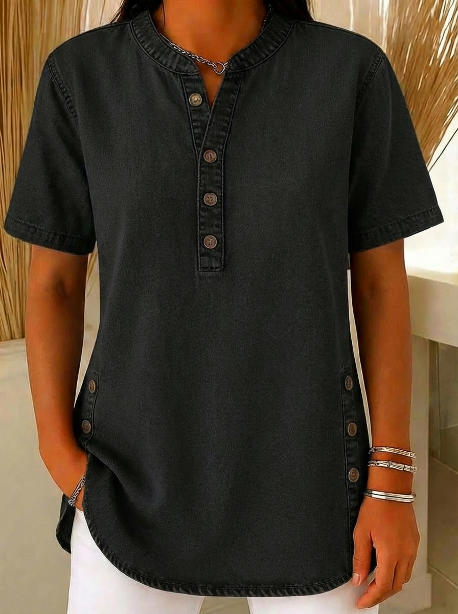 Juniper | Dames Korte Mouwen Henley Blouse