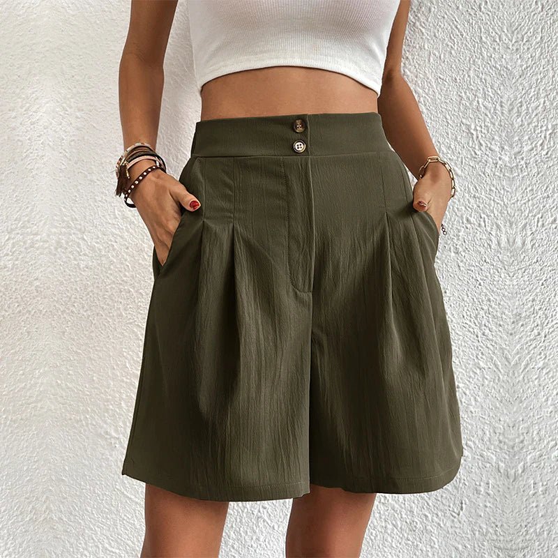Blair | Dames Hoge Taille Wijde Pantalon Shorts met Plooien en Zakken