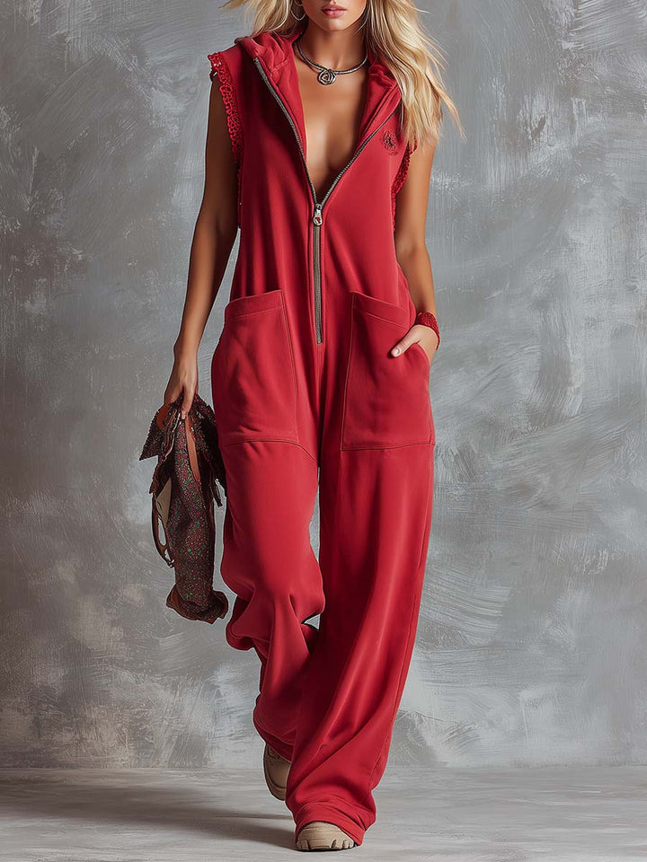 Kendra | Dames Hooded Mouwloos Jumpsuit