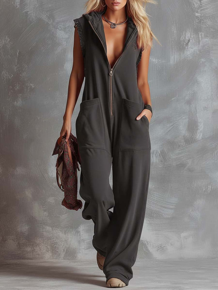 Kendra | Dames Hooded Mouwloos Jumpsuit