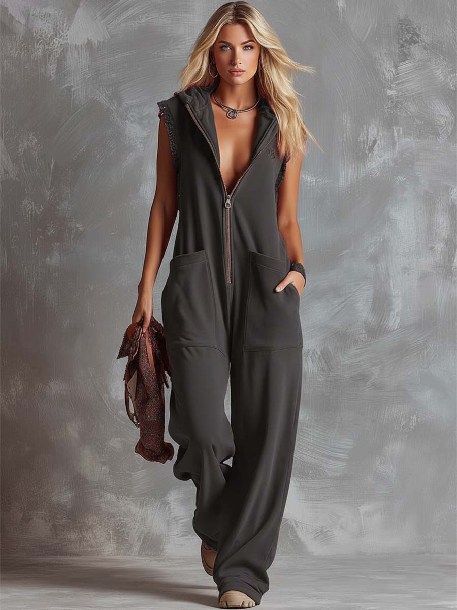 Kendra | Dames Hooded Mouwloos Jumpsuit