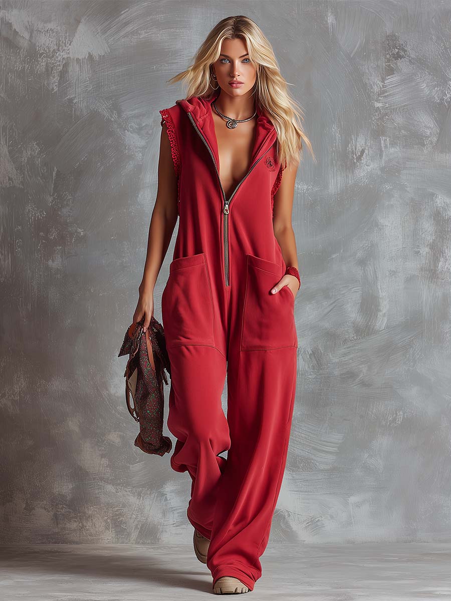 Kendra | Dames Hooded Mouwloos Jumpsuit