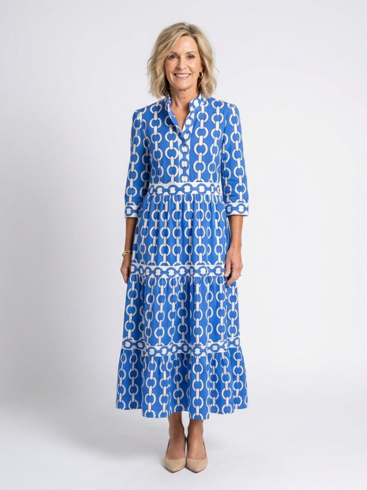Keziah | Dames Midi-jurk met Kettingprint en 3/4 Mouwen