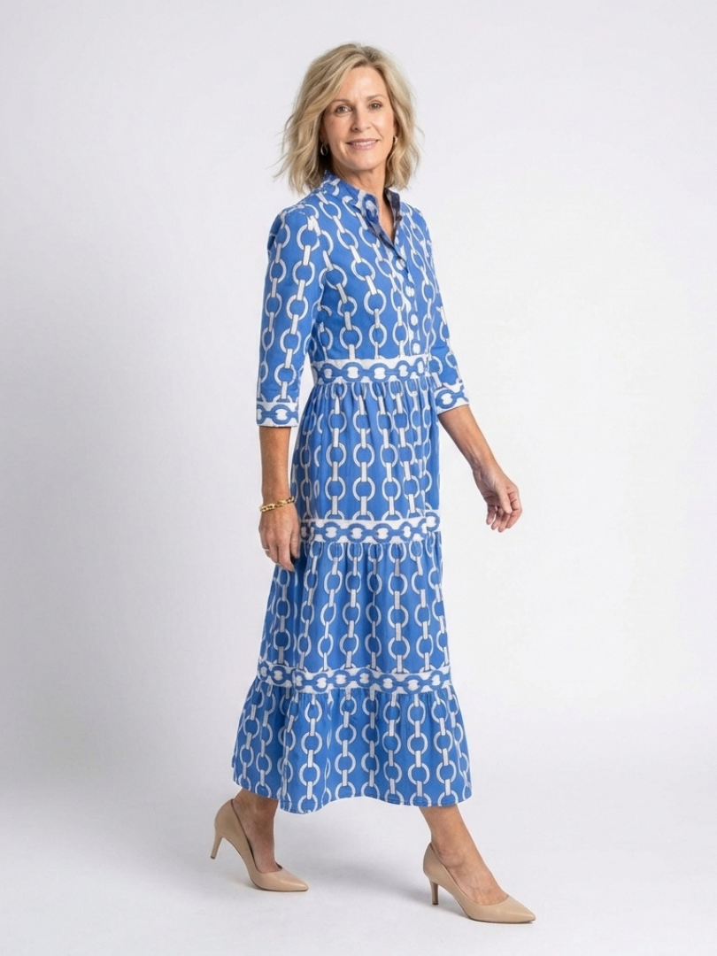 Keziah | Dames Midi-jurk met Kettingprint en 3/4 Mouwen