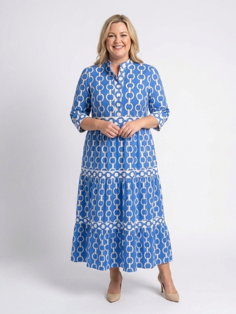 Keziah | Dames Midi-jurk met Kettingprint en 3/4 Mouwen