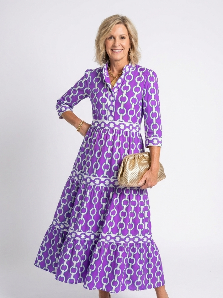 Keziah | Dames Midi-jurk met Kettingprint en 3/4 Mouwen