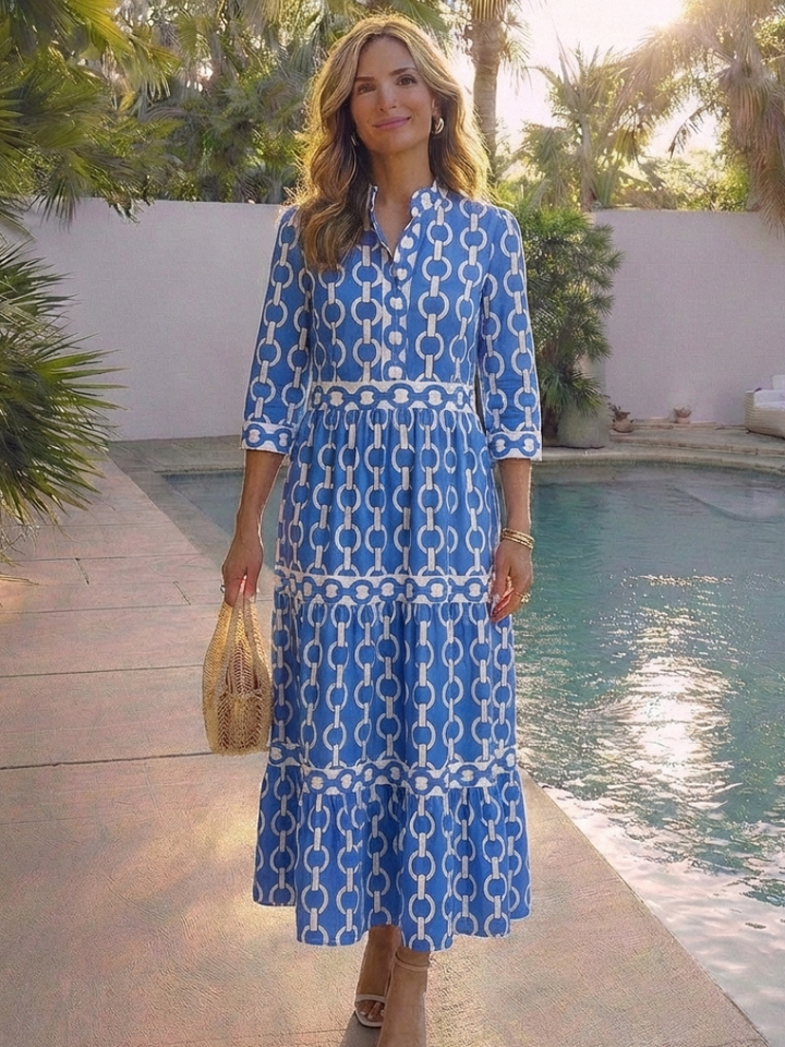 Keziah | Dames Midi-jurk met Kettingprint en 3/4 Mouwen