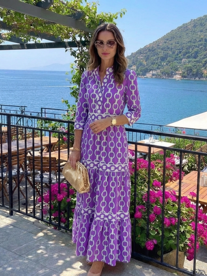 Keziah | Dames Midi-jurk met Kettingprint en 3/4 Mouwen