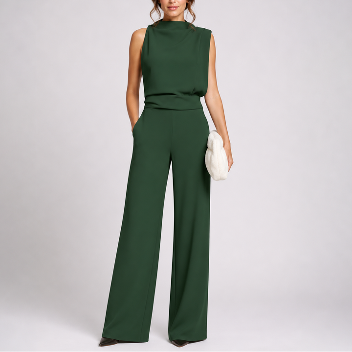 Larkin | Dames Mouwloze Hoge Hals Brede Pijpen Jumpsuit