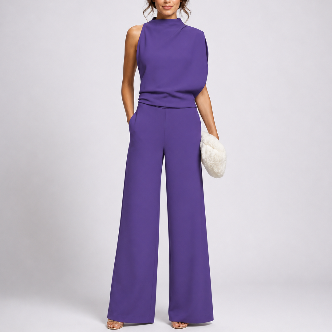 Larkin | Dames Mouwloze Hoge Hals Brede Pijpen Jumpsuit