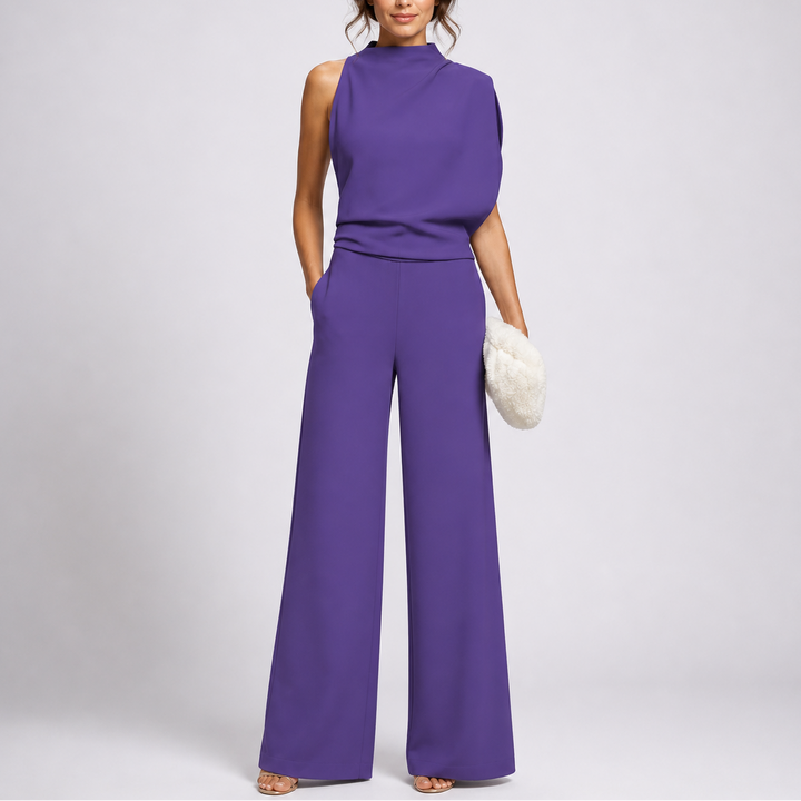Larkin | Dames Mouwloze Hoge Hals Brede Pijpen Jumpsuit