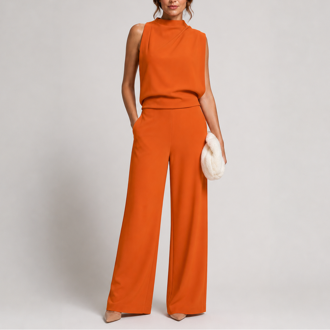 Larkin | Dames Mouwloze Hoge Hals Brede Pijpen Jumpsuit