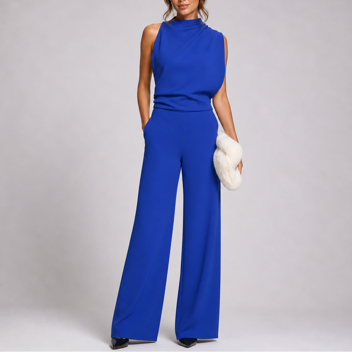 Larkin | Dames Mouwloze Hoge Hals Brede Pijpen Jumpsuit
