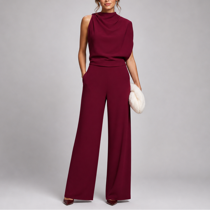 Larkin | Dames Mouwloze Hoge Hals Brede Pijpen Jumpsuit