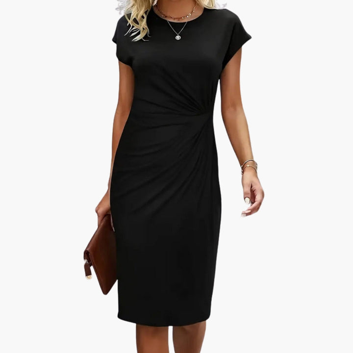Lucille | Dames Midi Jurk met Ronde Hals en Korte Mouwen
