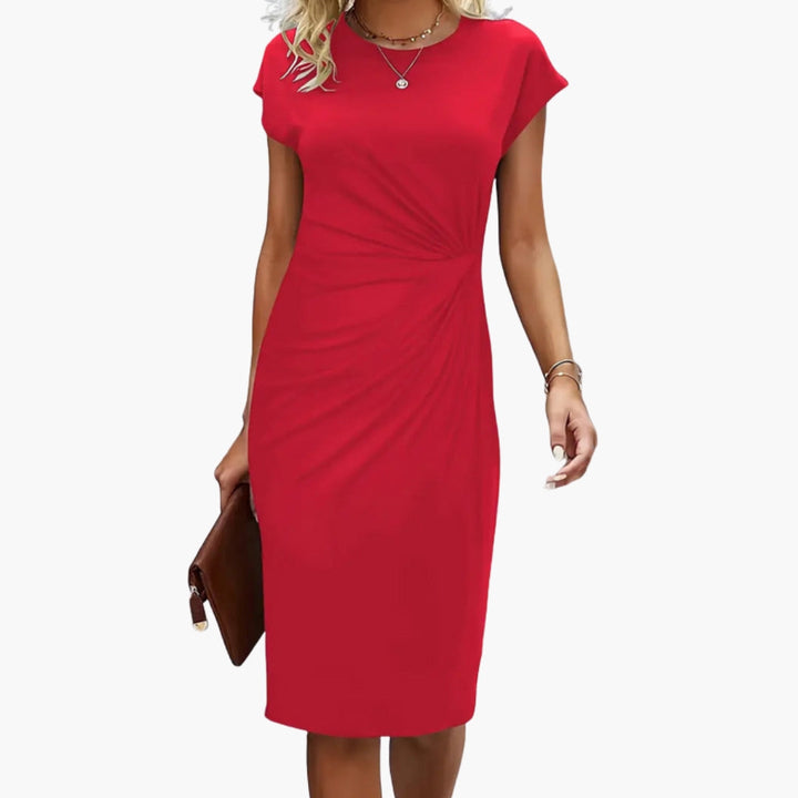 Lucille | Dames Midi Jurk met Ronde Hals en Korte Mouwen