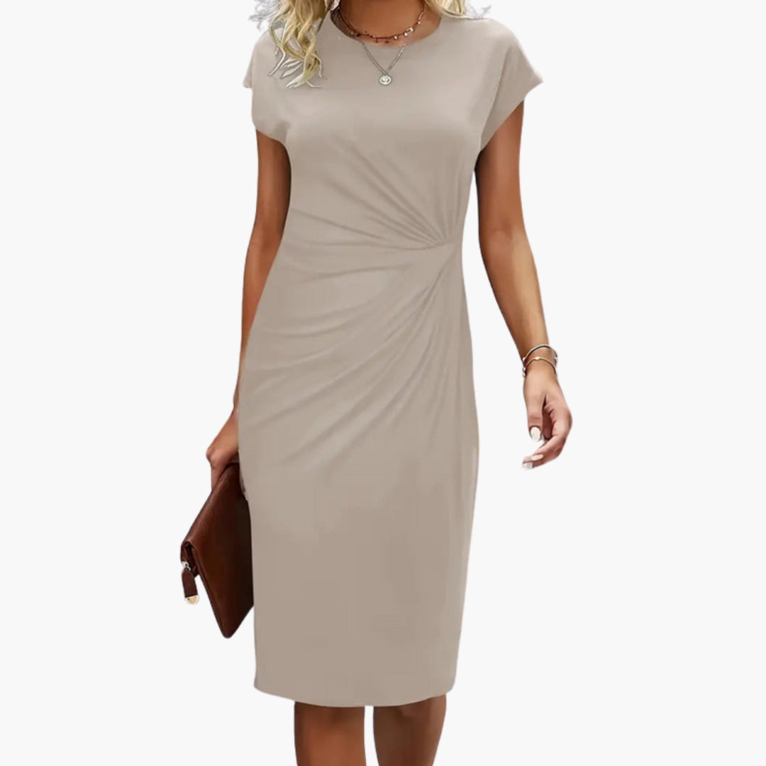 Lucille | Dames Midi Jurk met Ronde Hals en Korte Mouwen