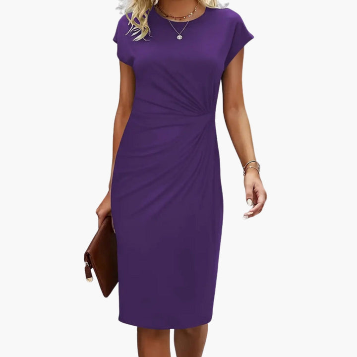 Lucille | Dames Midi Jurk met Ronde Hals en Korte Mouwen