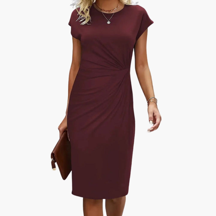 Lucille | Dames Midi Jurk met Ronde Hals en Korte Mouwen