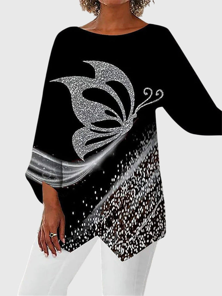 Lyanna | Vrouwen Asymmetrische Hem Top met Vlinderprint