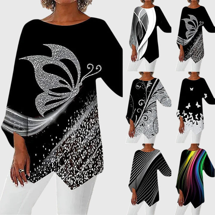 Lyanna | Vrouwen Asymmetrische Hem Top met Vlinderprint