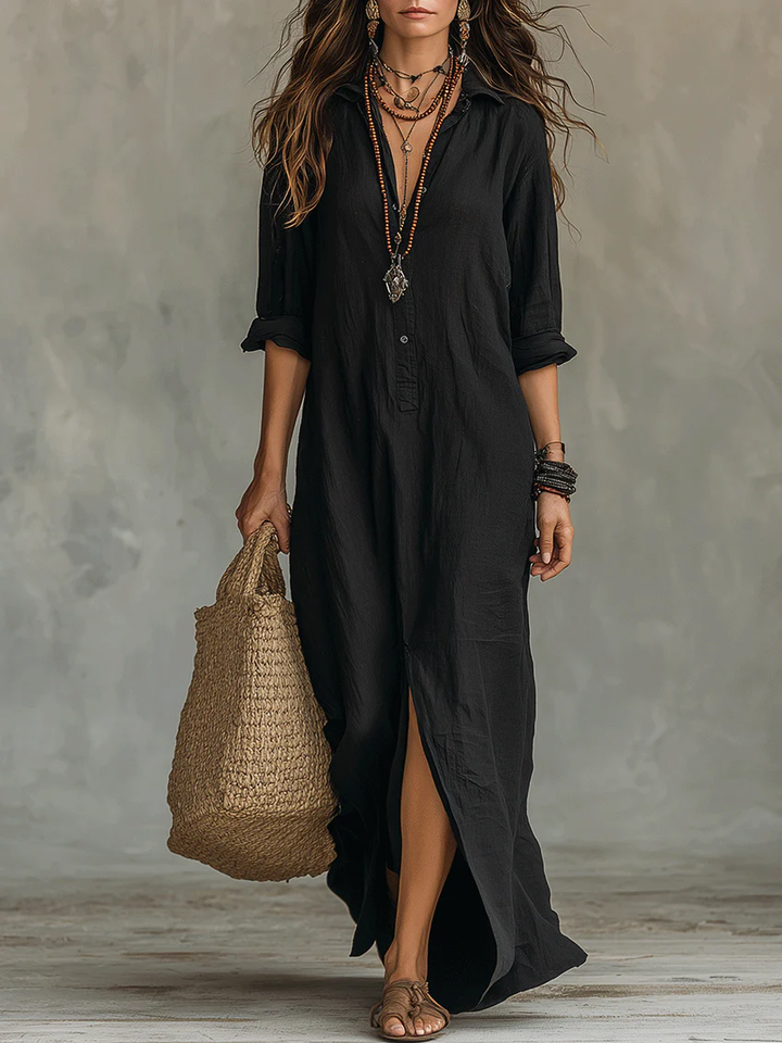Lydia | Dames Maxi Shirtjurk met Knopen en Lange Mouwen