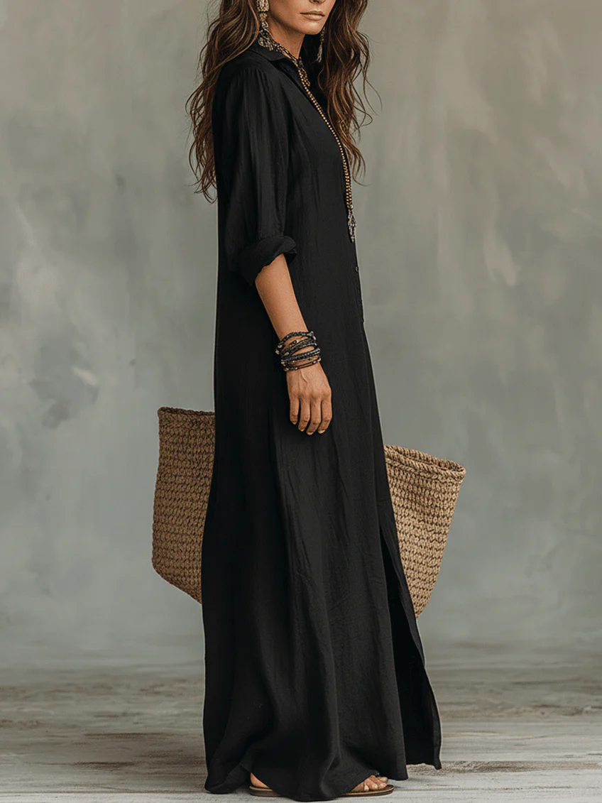Lydia | Dames Maxi Shirtjurk met Knopen en Lange Mouwen