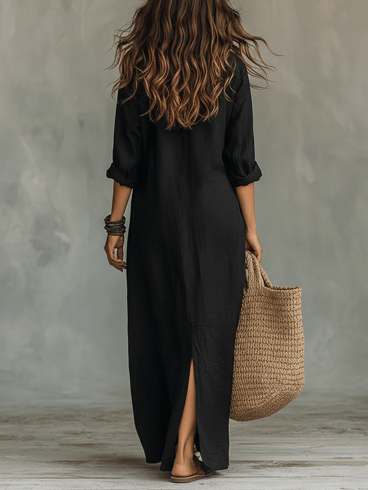 Lydia | Dames Maxi Shirtjurk met Knopen en Lange Mouwen