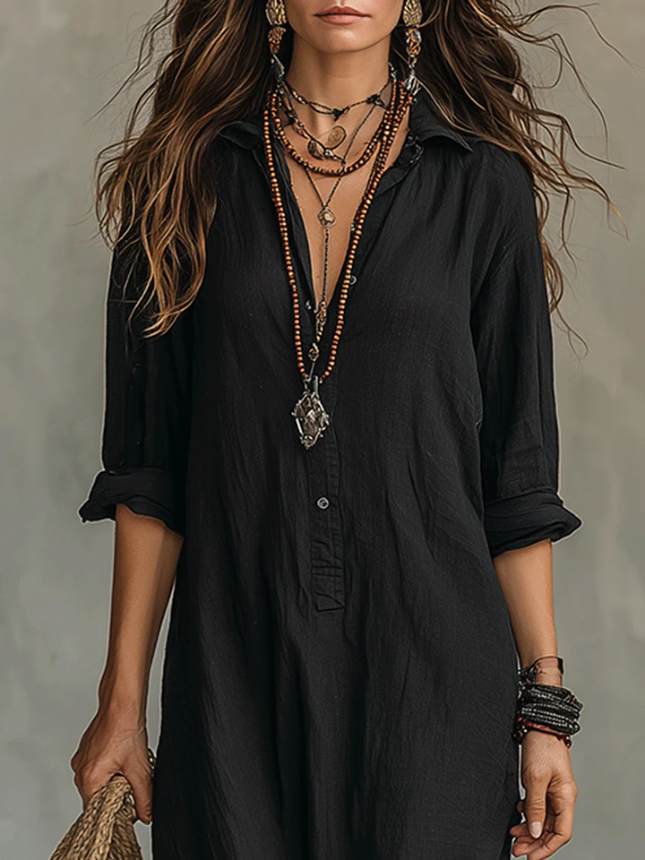Lydia | Dames Maxi Shirtjurk met Knopen en Lange Mouwen