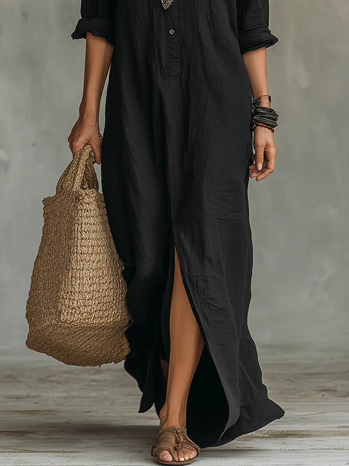 Lydia | Dames Maxi Shirtjurk met Knopen en Lange Mouwen