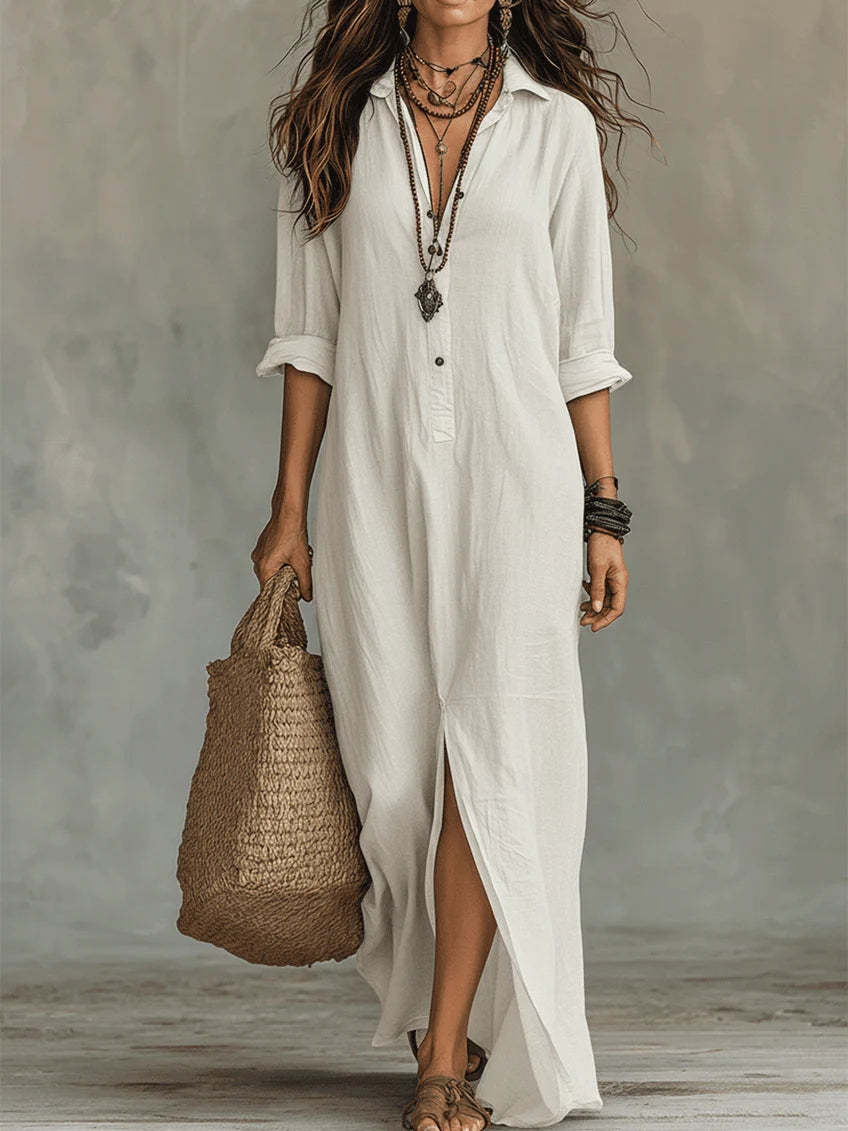 Lydia | Dames Maxi Shirtjurk met Knopen en Lange Mouwen