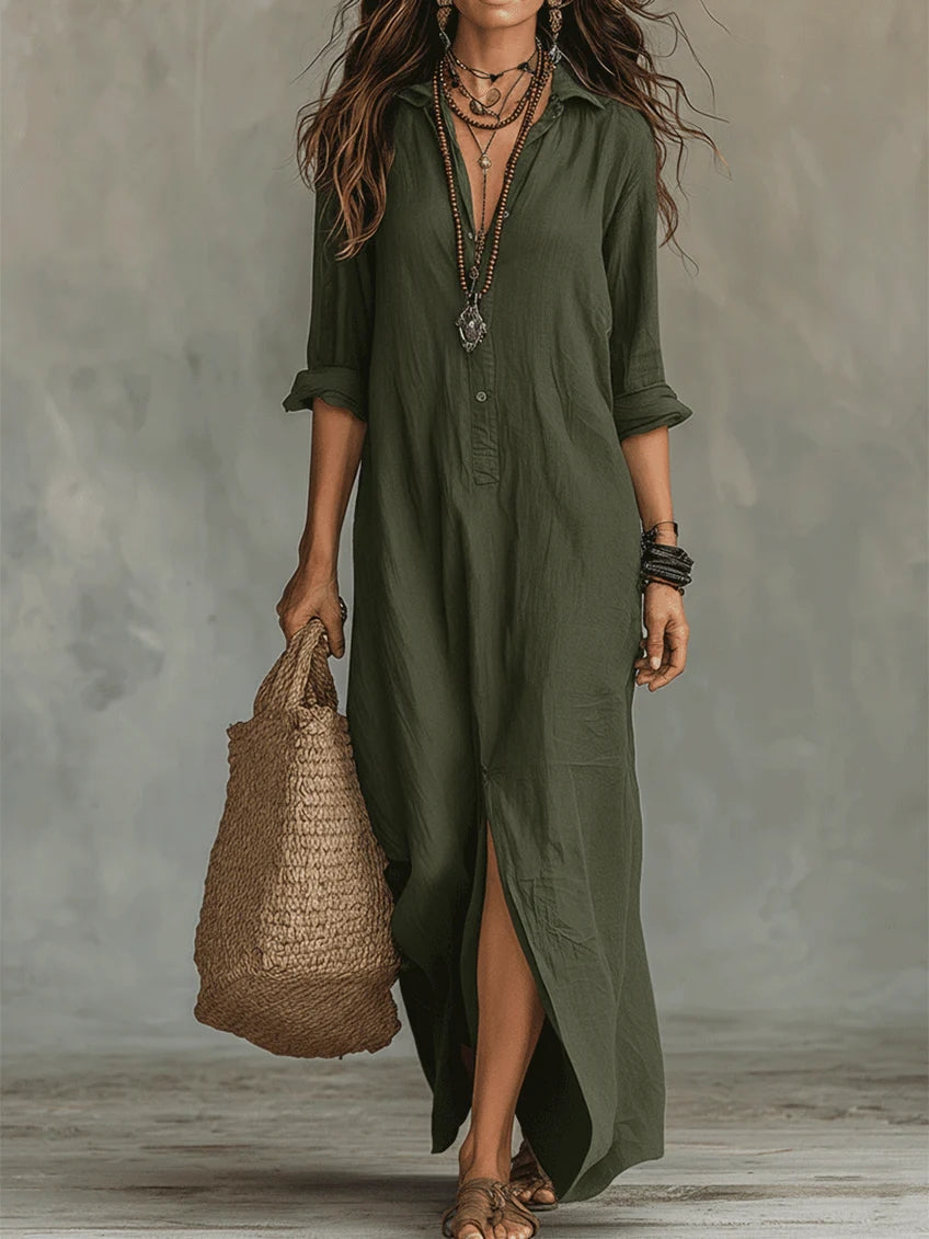 Lydia | Dames Maxi Shirtjurk met Knopen en Lange Mouwen