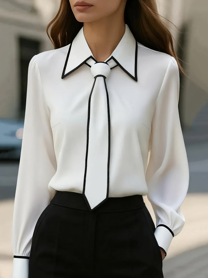Vivian | Dames Blouse met Lange Mouwen en Striknek met Contrast Kraag