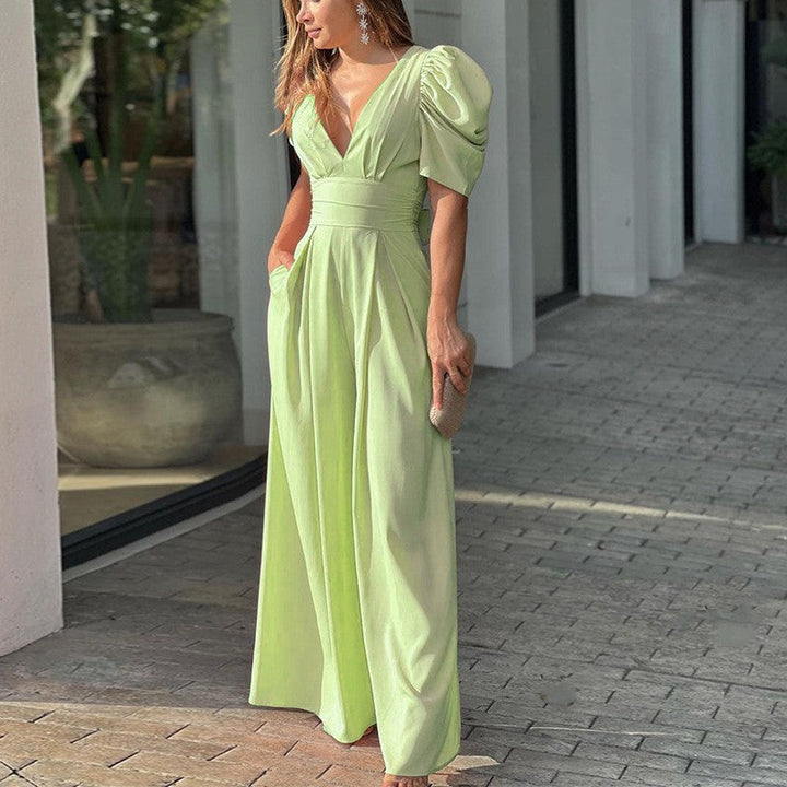 Marigold | Dames V-Hals Puff Sleeve Brede Pijpen Jumpsuit
