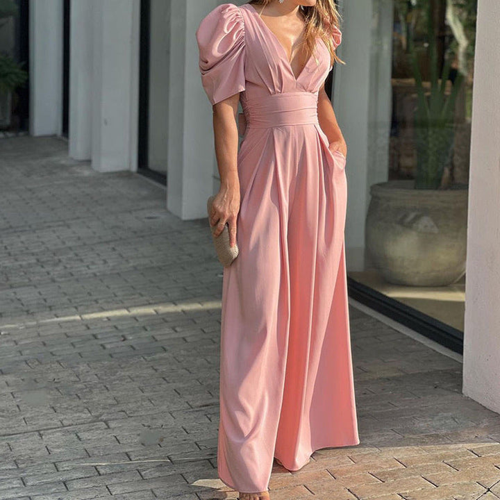 Marigold | Dames V-Hals Puff Sleeve Brede Pijpen Jumpsuit