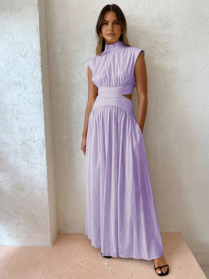 Blanc | Dames Mock Neck Cutout Maxi Jurk Mouwloos Gelegenheidsjurk