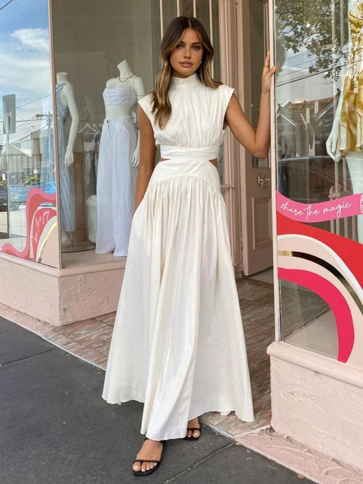 Blanc | Dames Mock Neck Cutout Maxi Jurk Mouwloos Gelegenheidsjurk