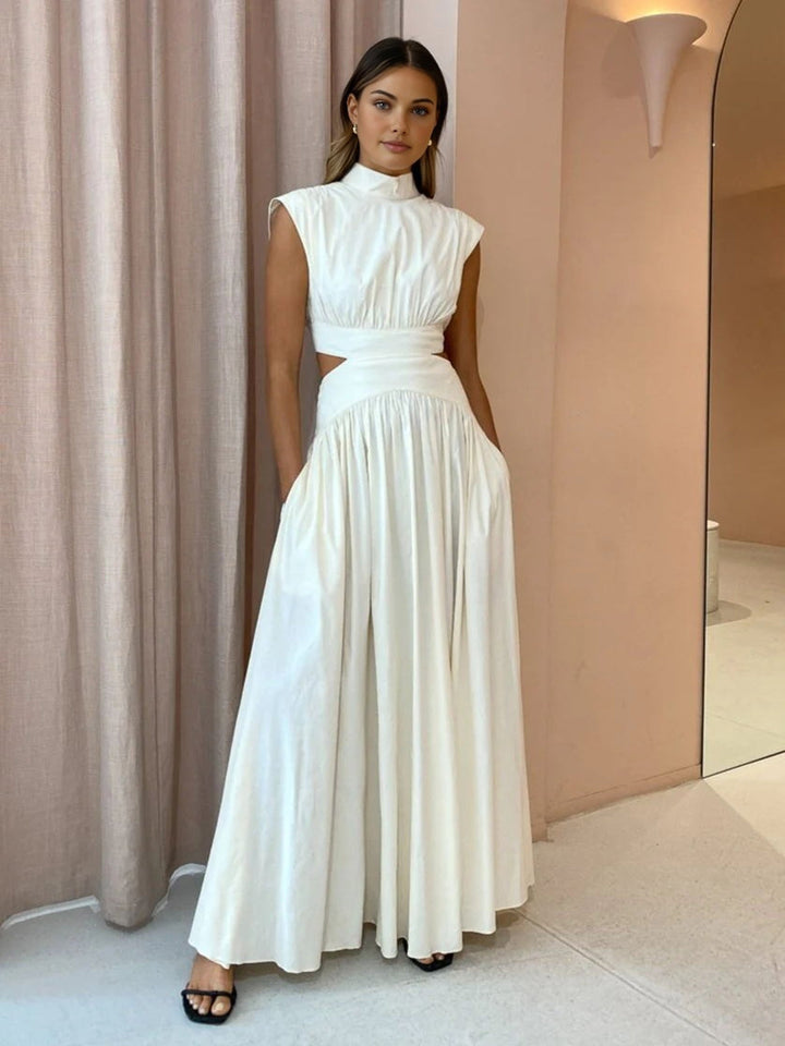 Blanc | Dames Mock Neck Cutout Maxi Jurk Mouwloos Gelegenheidsjurk