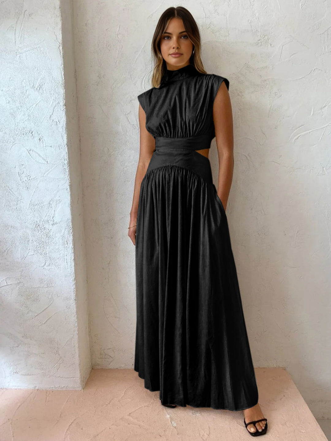 Blanc | Dames Mock Neck Cutout Maxi Jurk Mouwloos Gelegenheidsjurk
