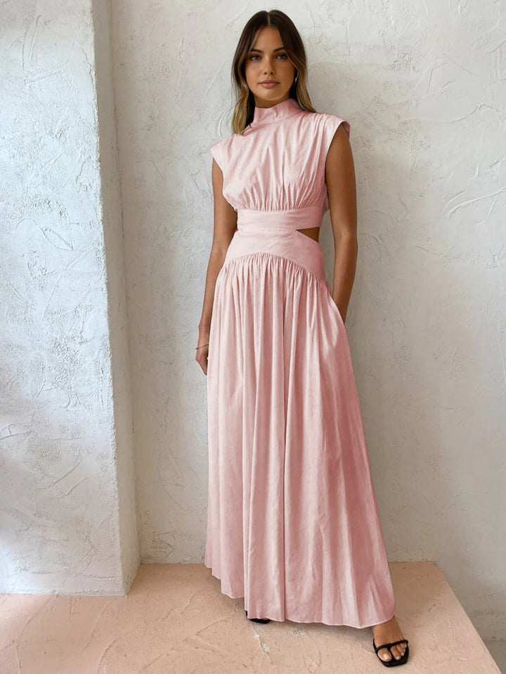 Blanc | Dames Mock Neck Cutout Maxi Jurk Mouwloos Gelegenheidsjurk