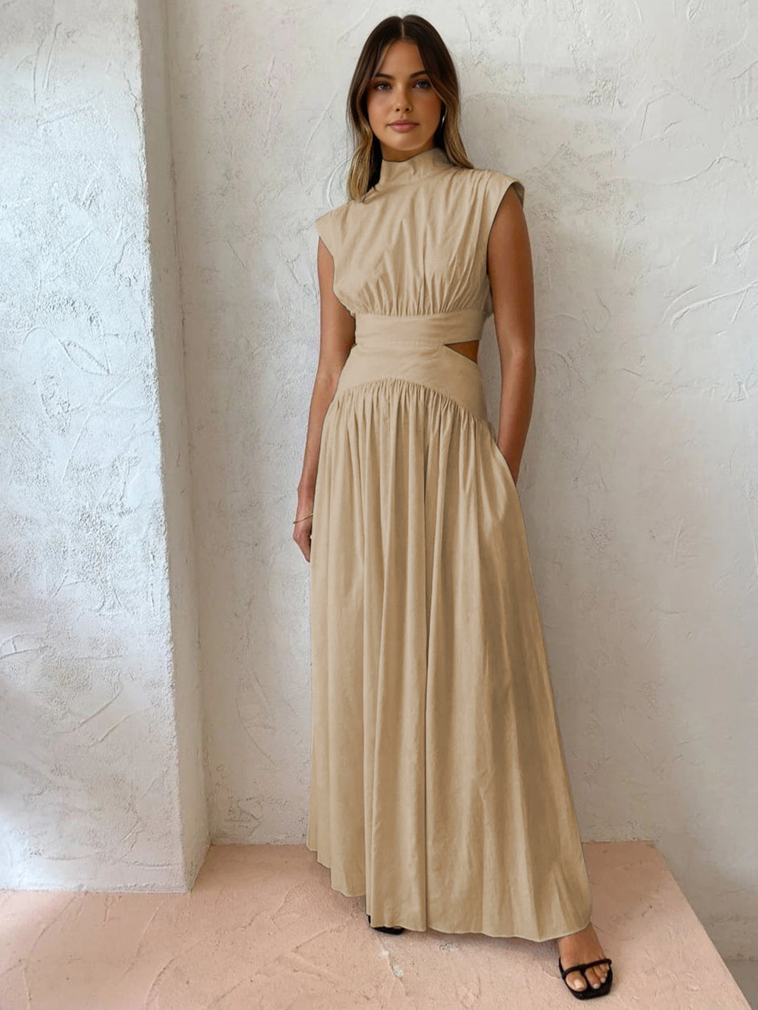 Blanc | Dames Mock Neck Cutout Maxi Jurk Mouwloos Gelegenheidsjurk