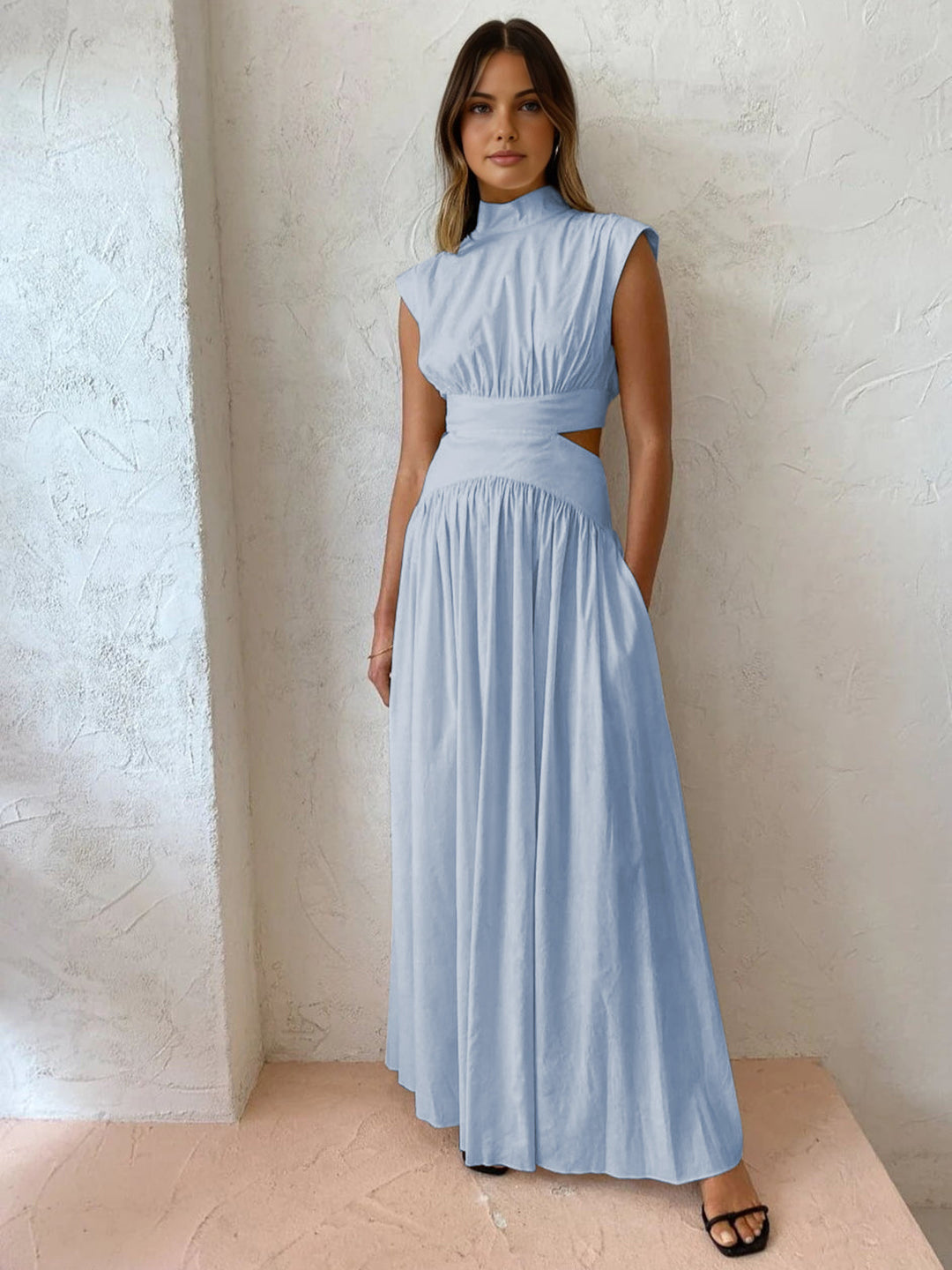 Blanc | Dames Mock Neck Cutout Maxi Jurk Mouwloos Gelegenheidsjurk